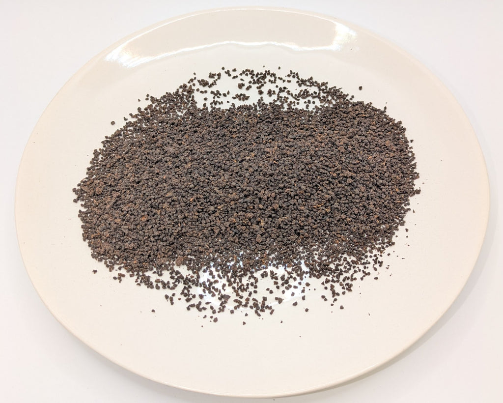 A scoop of Irish Breakfast tea on a white plate