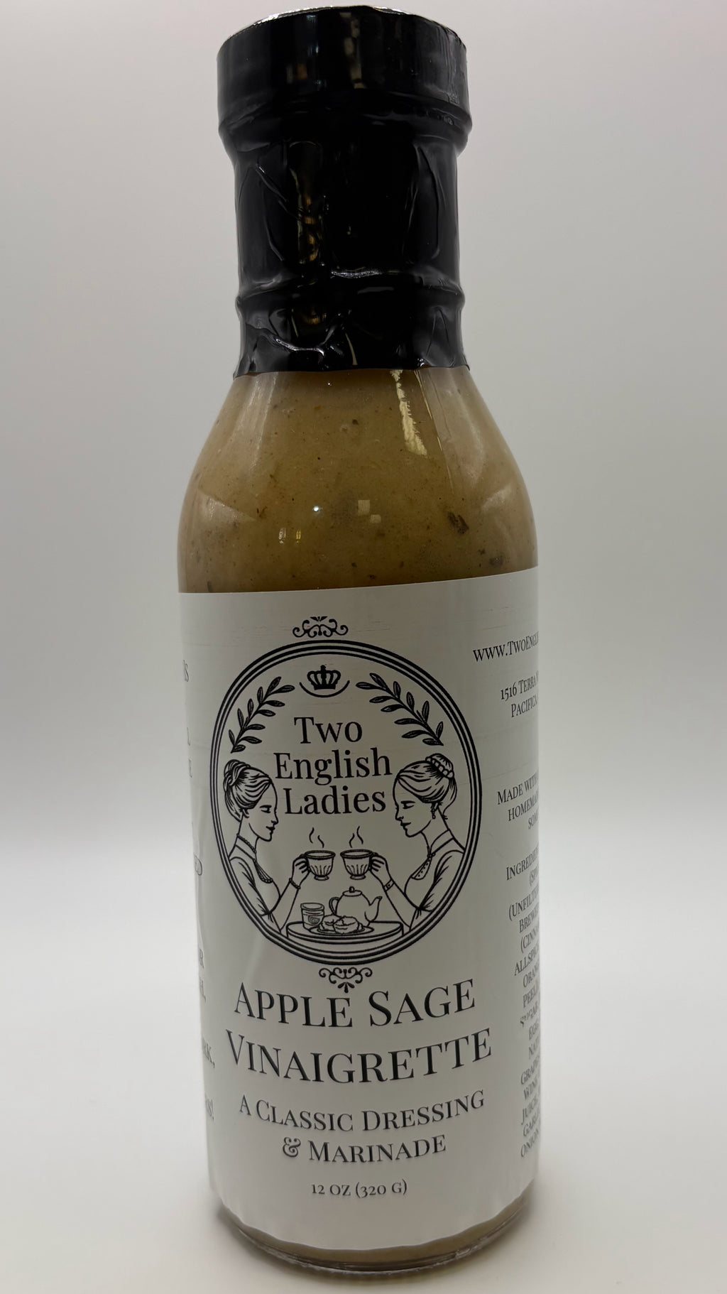 Bottle off Two English Ladies Apple Sage Vinaigrette on a white background