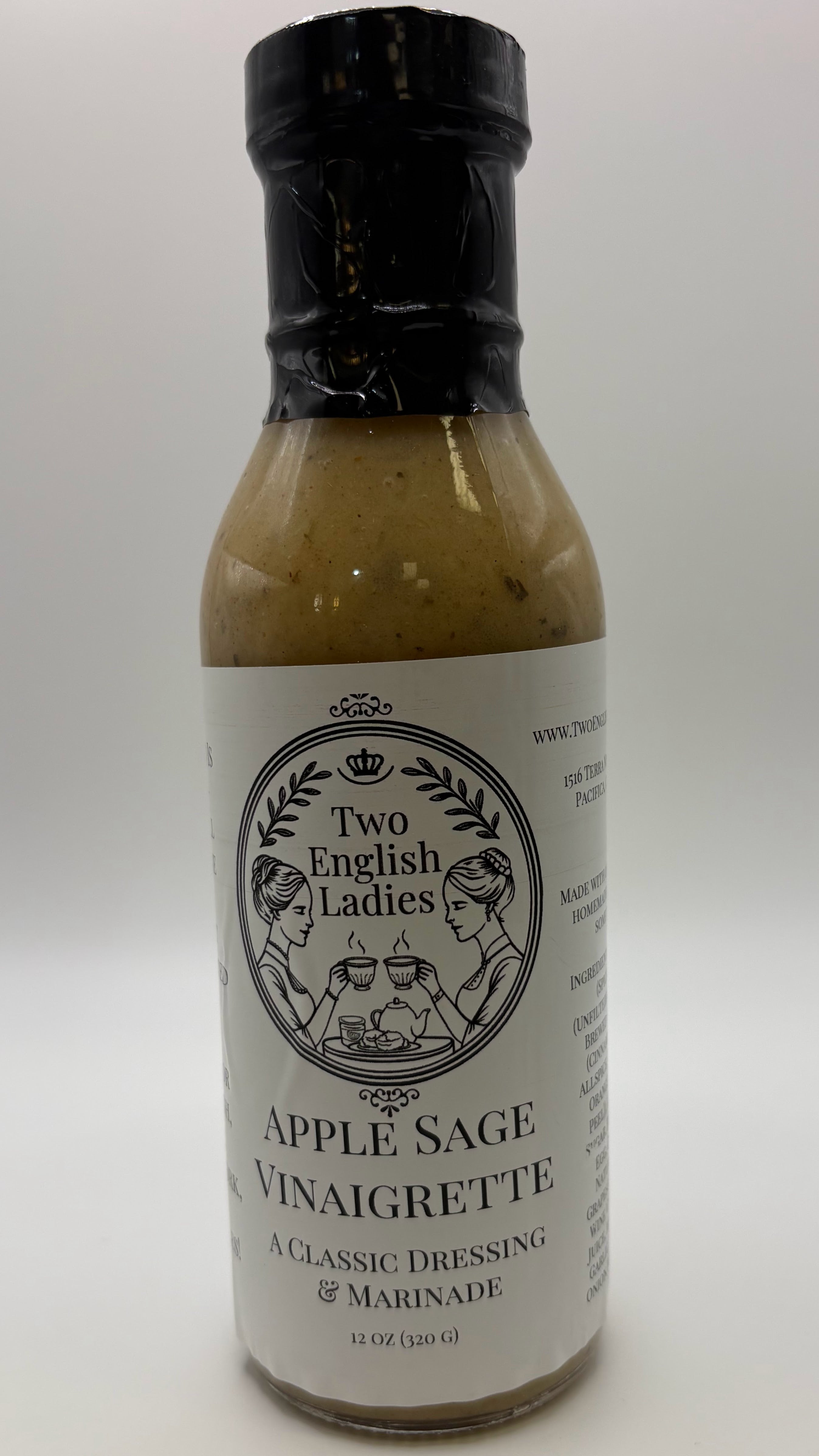 Bottle off Two English Ladies Apple Sage Vinaigrette on a white background
